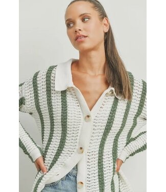 Oversized Chenille Button Cardigan Ivory/Green