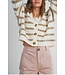 Striped Button Front Cardigan Ivory/Taupe