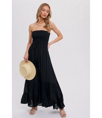 Tiered Ruffle Strapless Maxi Dress Black