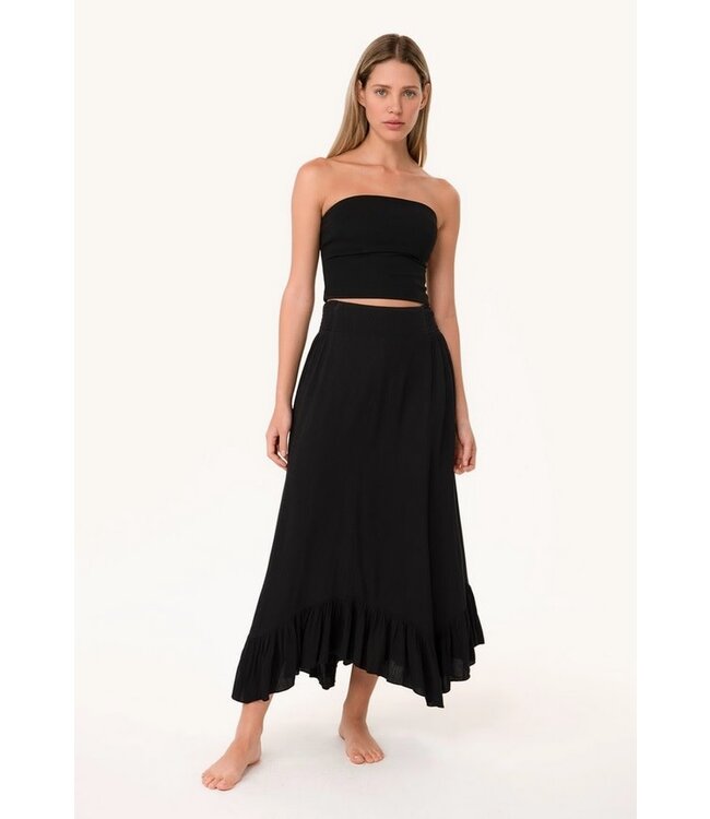 Flowy Smocked Ruffle Hem Skirt Black