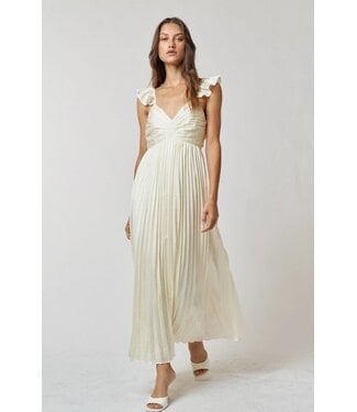 Accordian Pleated Satin Maxi Dress Cream