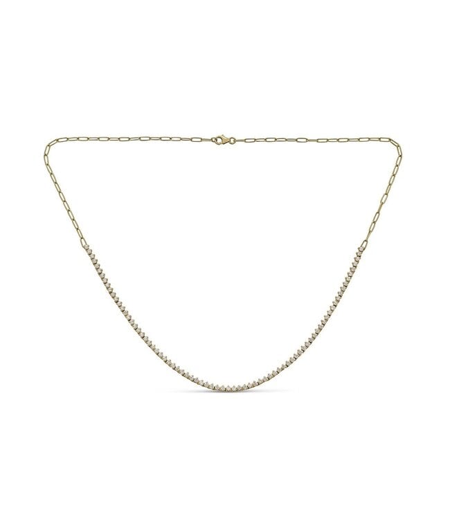 Simply Elegant Boutique Tennis Necklace w/ Paperclip Chain 14KT- 1.50 CTW
