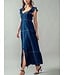 Frayed Shoulder Straps Maxi Dress Denim