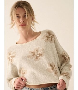 Floral Knit Cropped Sweater Cream Sand