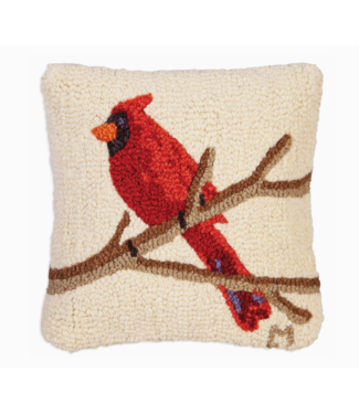Cardinal on White Wool Pillow 18 x 18