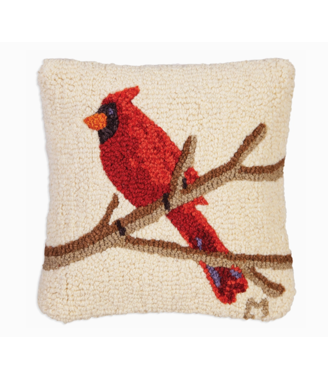 Cardinal on White Wool Pillow 18 x 18