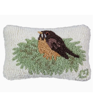 Robin in Nest Wool Pillow 8 x 12