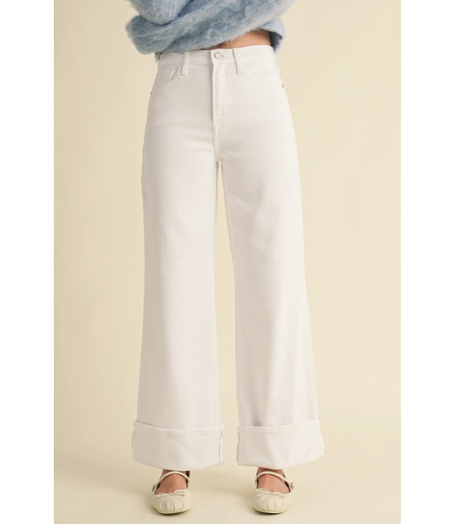Just Black Denim Cuffed Palazzo Jean Optic White