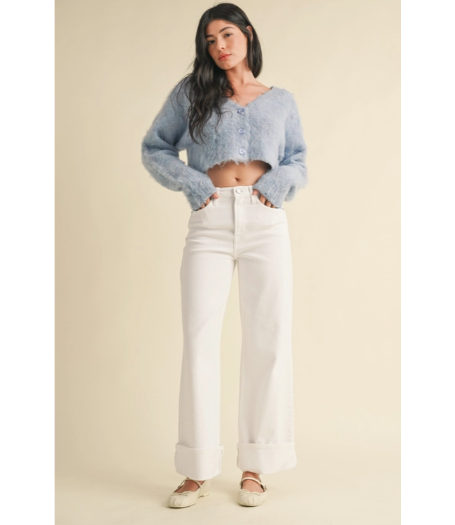 Just Black Denim Cuffed Palazzo Jean Optic White