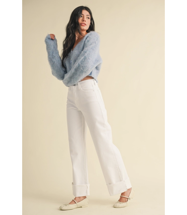 Just Black Denim Cuffed Palazzo Jean Optic White