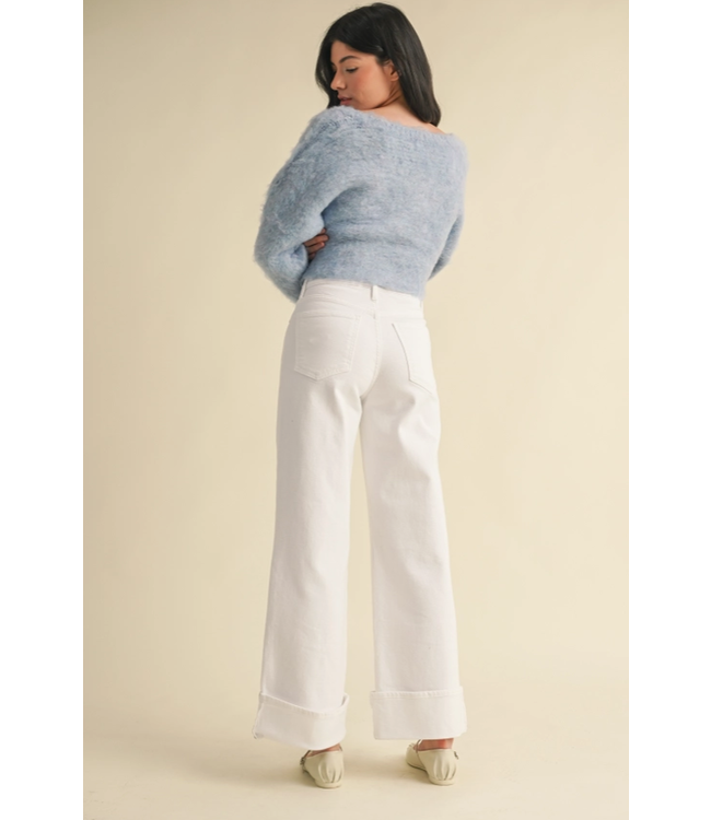 Just Black Denim Cuffed Palazzo Jean Optic White