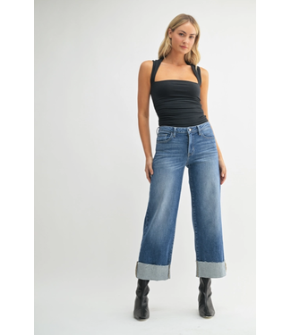 Just Black Denim Scissor Cut Cuffed Wide Leg Jean Medium
