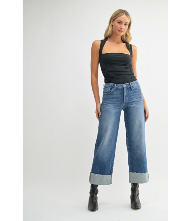Just Black Denim Scissor Cut Cuffed Wide Leg Jean Medium