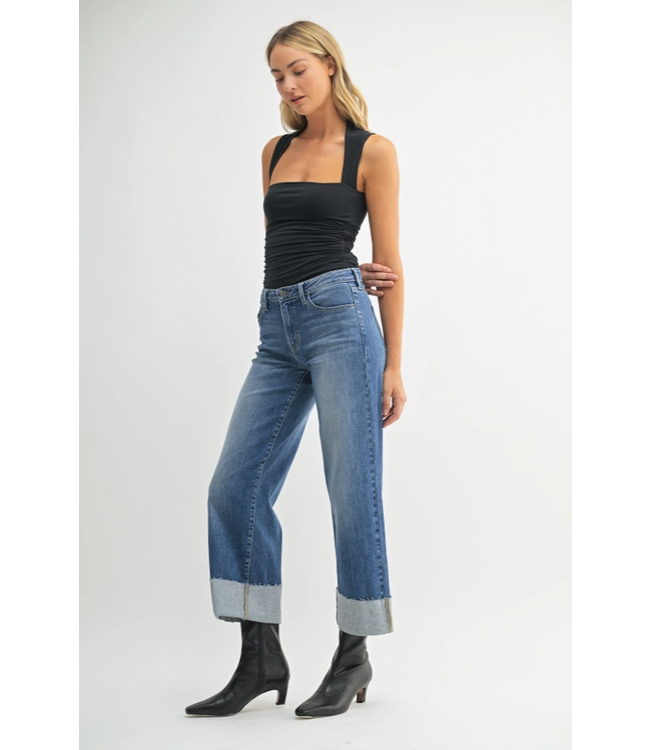 Just Black Denim Scissor Cut Cuffed Wide Leg Jean Medium