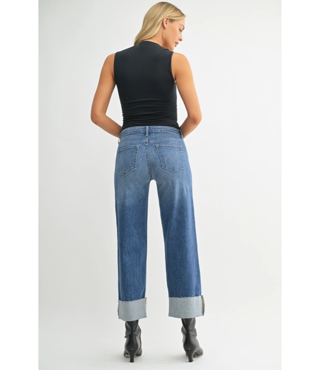 Just Black Denim Scissor Cut Cuffed Wide Leg Jean Medium