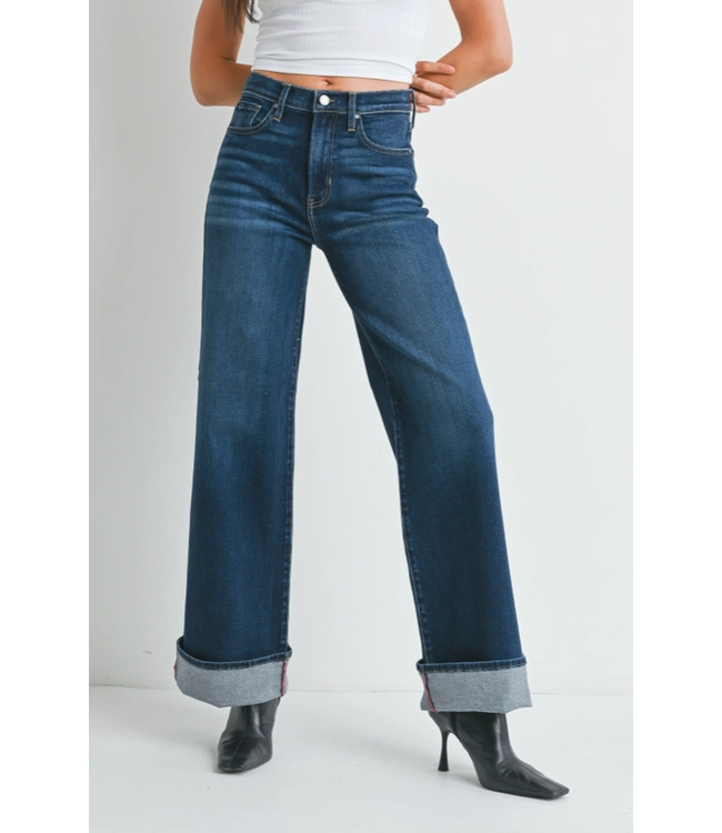 Just Black Denim Cuffed Palazzo Jean Dark Wash