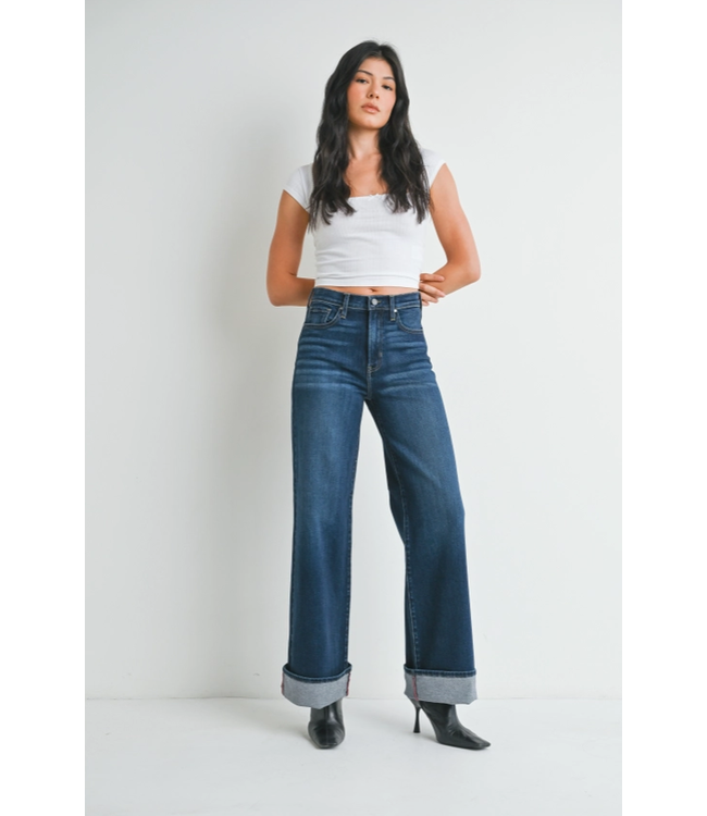 Just Black Denim Cuffed Palazzo Jean Dark Wash