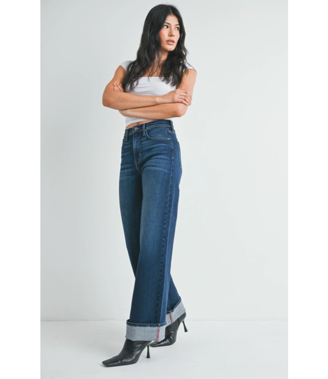 Just Black Denim Cuffed Palazzo Jean Dark Wash