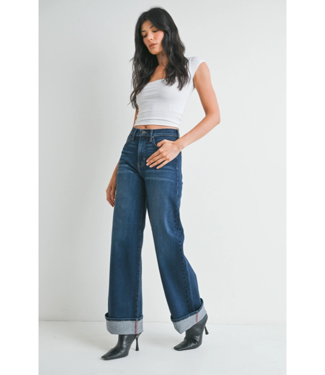 Just Black Denim Cuffed Palazzo Jean Dark Wash