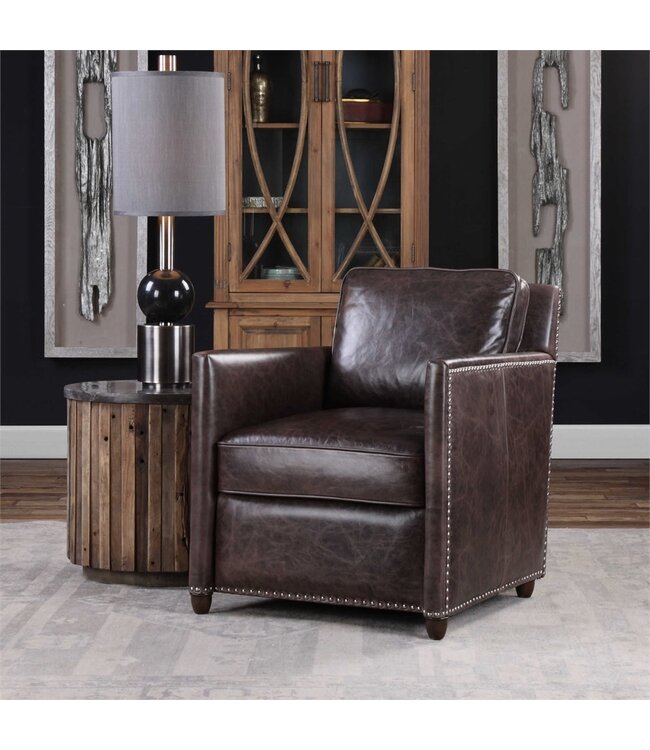 Roosevelt Leather Club Chair -Smoke