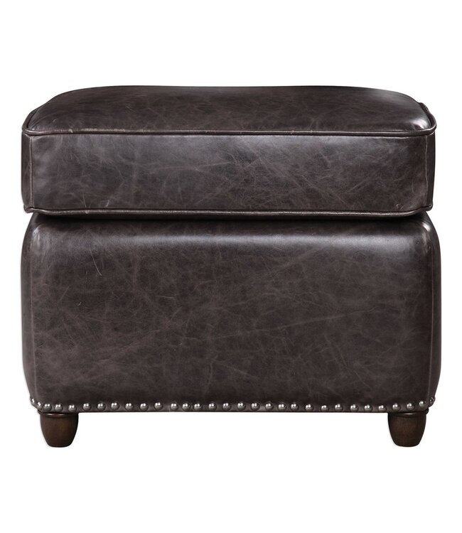 Roosevelt Leather Ottoman -Smoke