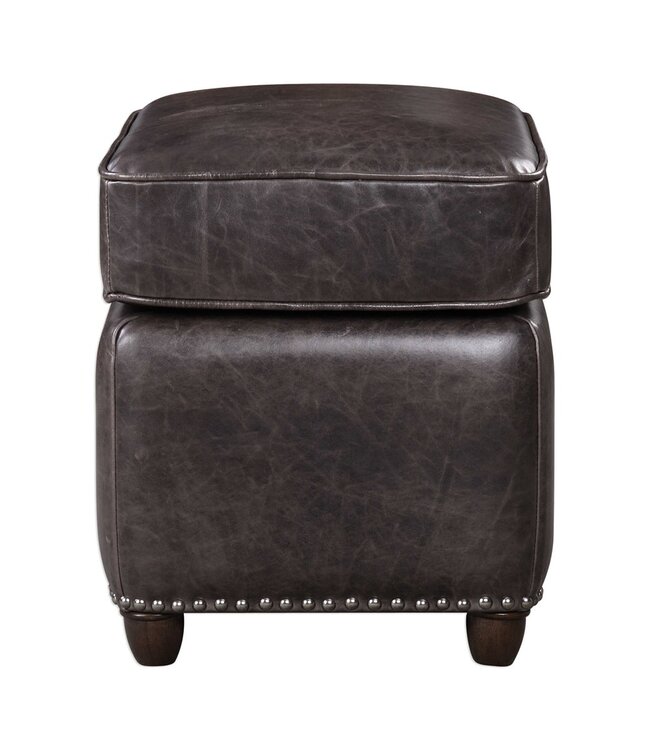 Roosevelt Leather Ottoman -Smoke