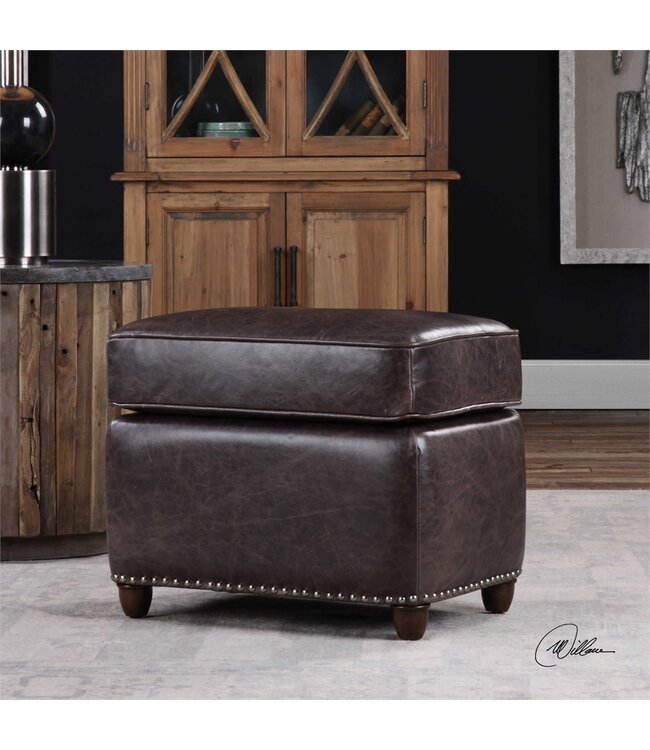 Roosevelt Leather Ottoman -Smoke