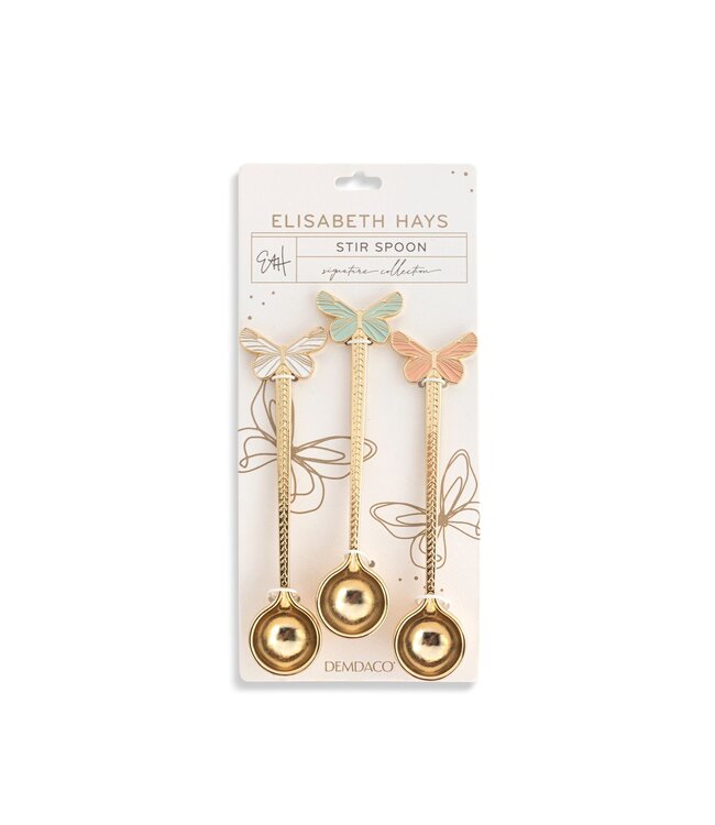 Demdaco Butterfly Gold Metal Stir Spoons 3 Assorted