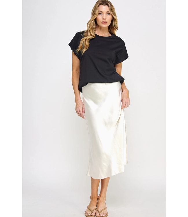 Satin Midi Skirt Pearl