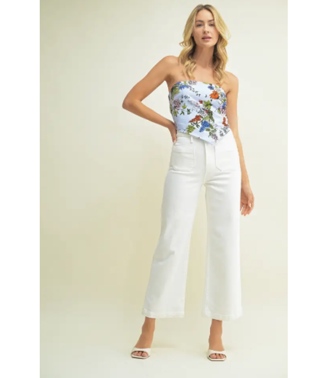 Just Black Denim Patch Pocket Wide Leg Jean Off White