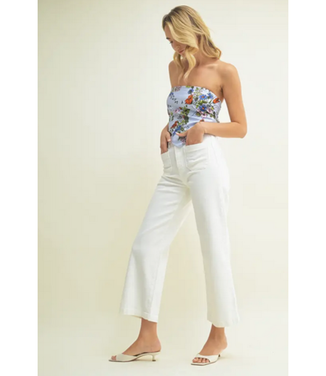 Just Black Denim Patch Pocket Wide Leg Jean Off White