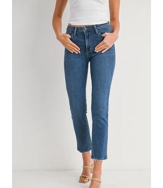 Just Black Denim Hem Distress Slim Straight Jean Dark