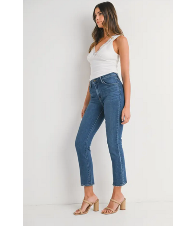 Just Black Denim Hem Distress Slim Straight Jean Dark