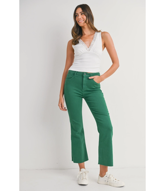Just Black Denim High Rise Tonal Crop Flare Jean Green