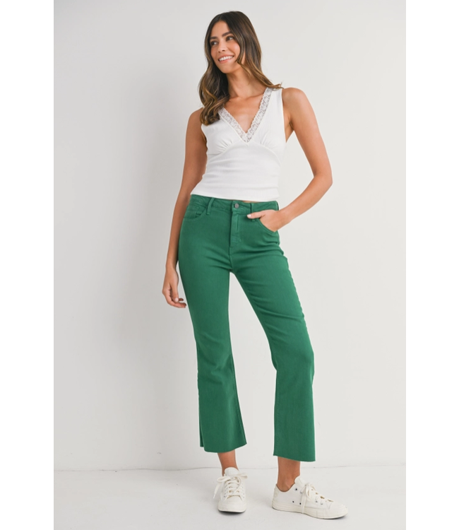 Just Black Denim High Rise Tonal Crop Flare Jean Green