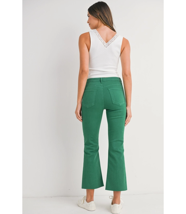 Just Black Denim High Rise Tonal Crop Flare Jean Green