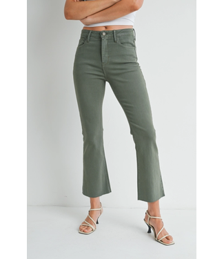 Just Black Denim Vintage High Rise Tonal Crop Flare Jean Olive