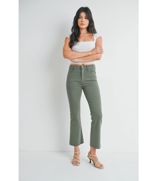 Just Black Denim Vintage High Rise Tonal Crop Flare Jean Olive