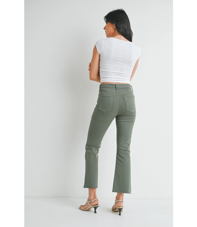 Just Black Denim Vintage High Rise Tonal Crop Flare Jean Olive