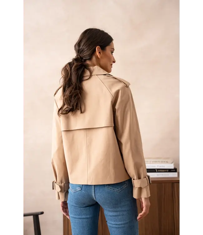 Cropped Cotton Trench Coat Beige