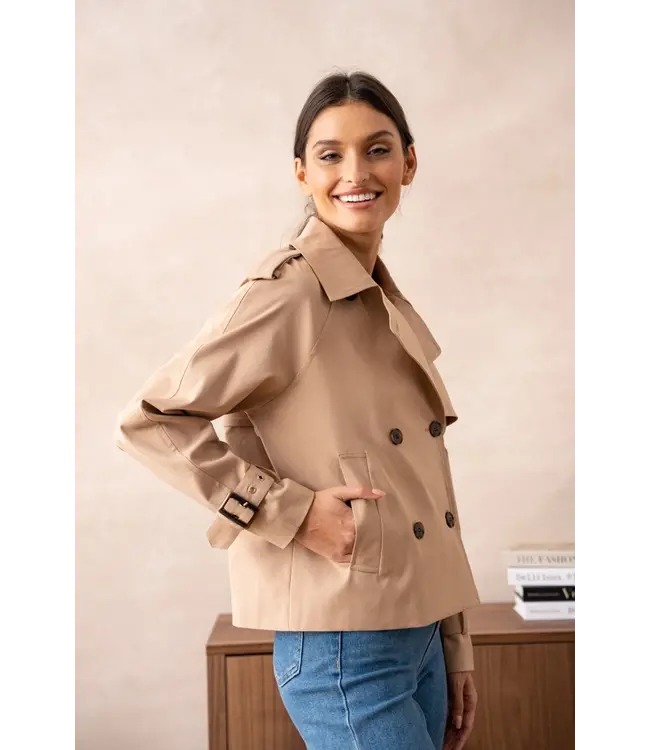 Cropped Cotton Trench Coat Beige