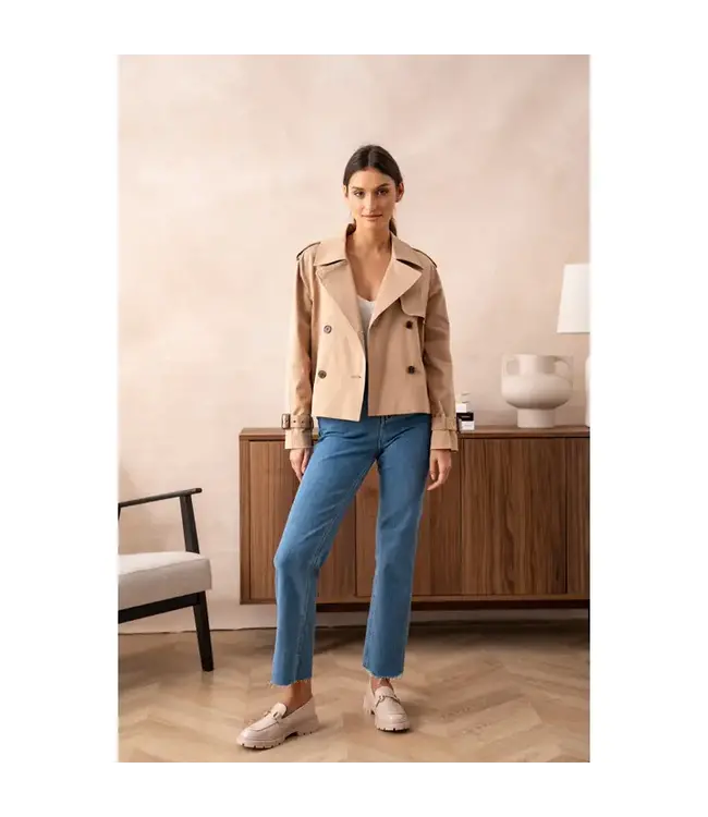 Cropped Cotton Trench Coat Beige