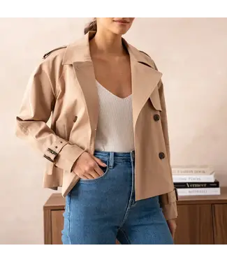 Cropped Cotton Trench Coat Beige