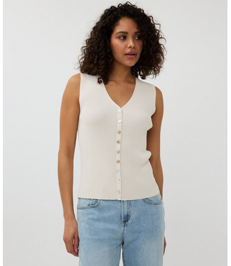 Esqualo Sleeveless Top V-Neck Buttons Sand