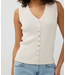 Esqualo Sleeveless Top V-Neck Buttons Sand