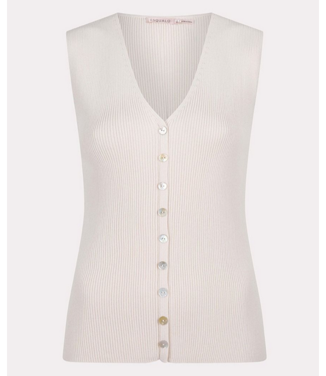 Esqualo Sleeveless Top V-Neck Buttons Sand