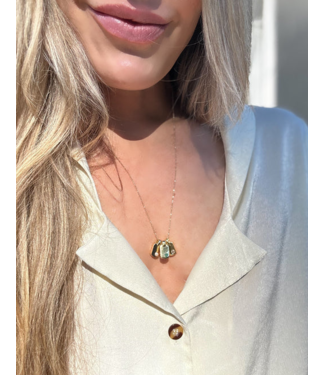 Birthstone Dog Tag Necklace 18Kt YG
