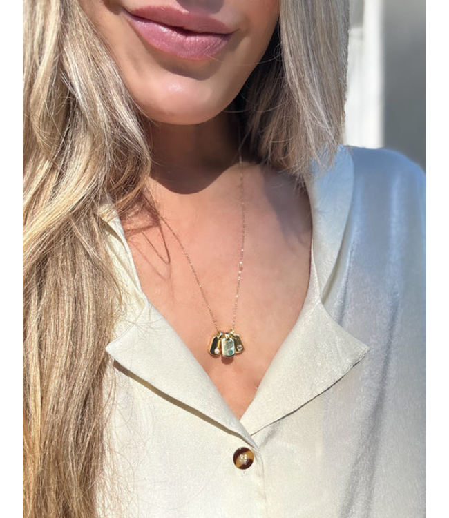 Birthstone Dog Tag Necklace 18Kt YG