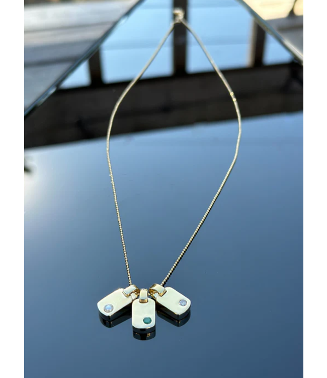 Birthstone Dog Tag Necklace 18Kt YG