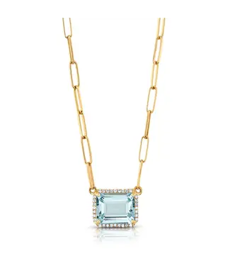 Jen Hansen Fine Paperclip Diamond & Aquamarine Necklace